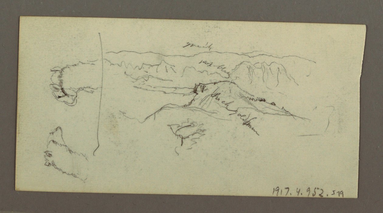 Dibujo, Stuides de camello, arbusto y valle, posiblemente 1868 de Frederic Edwin Church