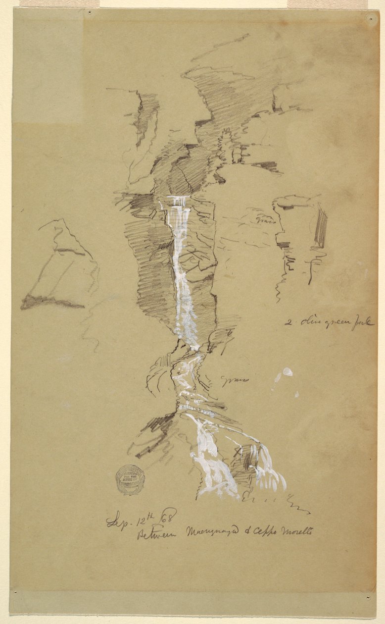 Dibujo, Cascada entre Ceppo Morelli y Macugnaga de Frederic Edwin Church