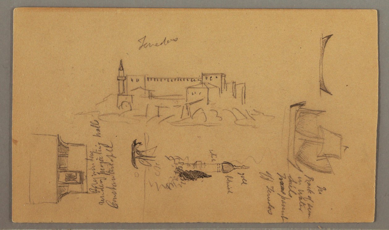 Dibujo, Castillo, Minarete, Veleros, Casa, Mayo 1868 de Frederic Edwin Church