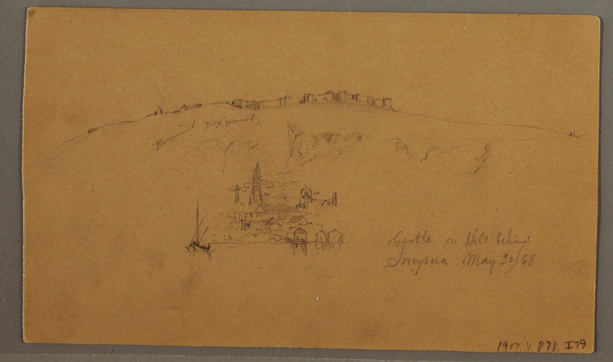 Dibujo, Castillo, Minarete, Veleros, Casa, Mayo 1868 de Frederic Edwin Church