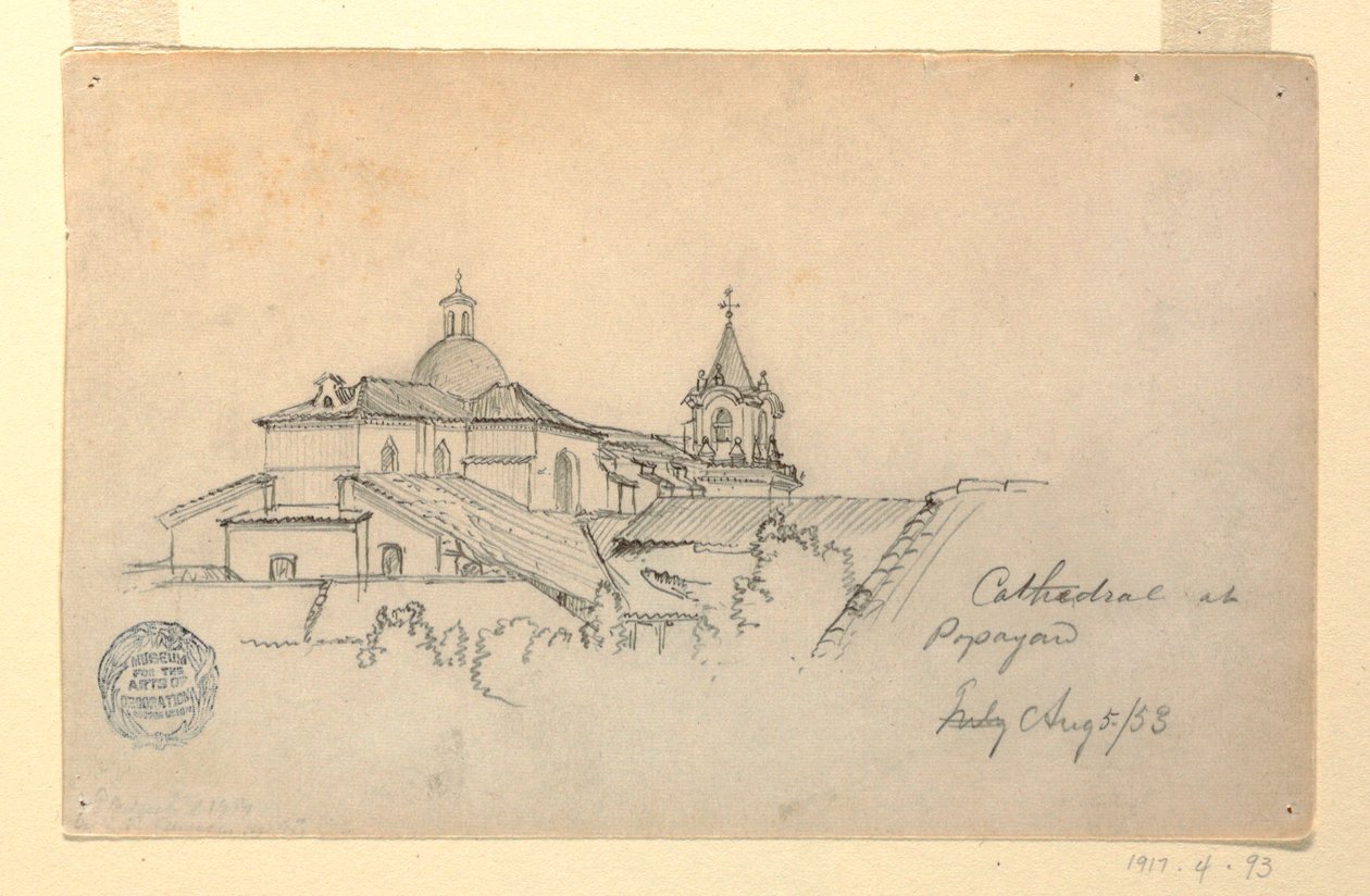 Dibujo, Catedral de Popayán, Colombia, 5 de agosto de 1853 de Frederic Edwin Church