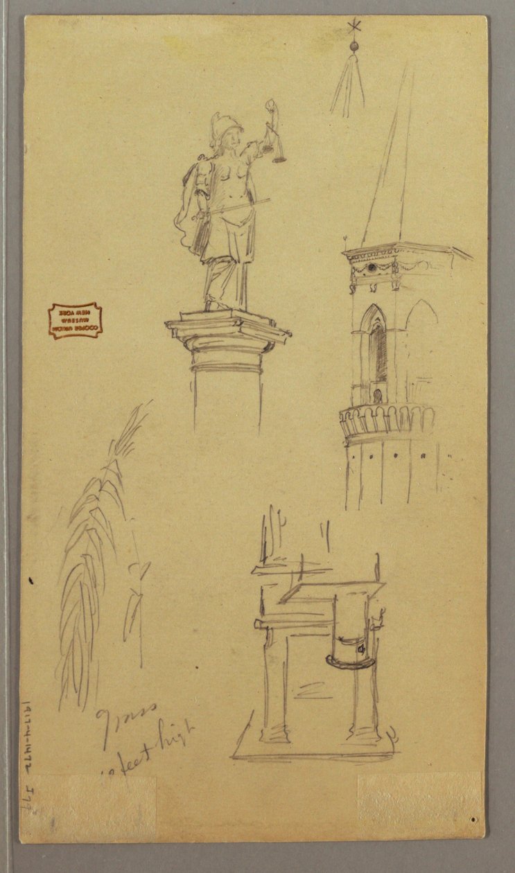 Dibujo, Iglesia, Edificio, Puente cubierto, posiblemente 1868-69 de Frederic Edwin Church