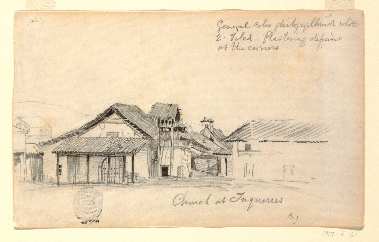 Dibujo, Iglesia de Tuquerres, Colombia, agosto de 1853 de Frederic Edwin Church