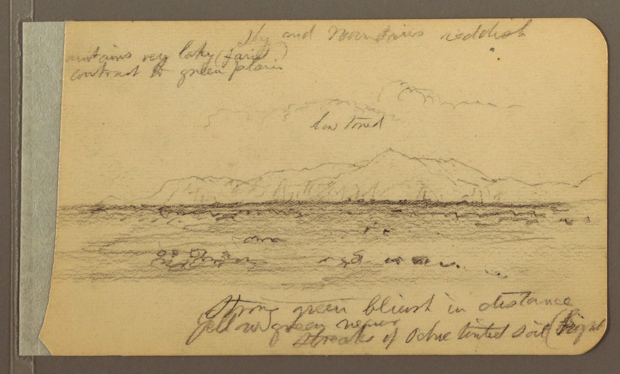 Dibujo, Iglesia, torre, casa; Verso: Cordillera, 1889 de Frederic Edwin Church