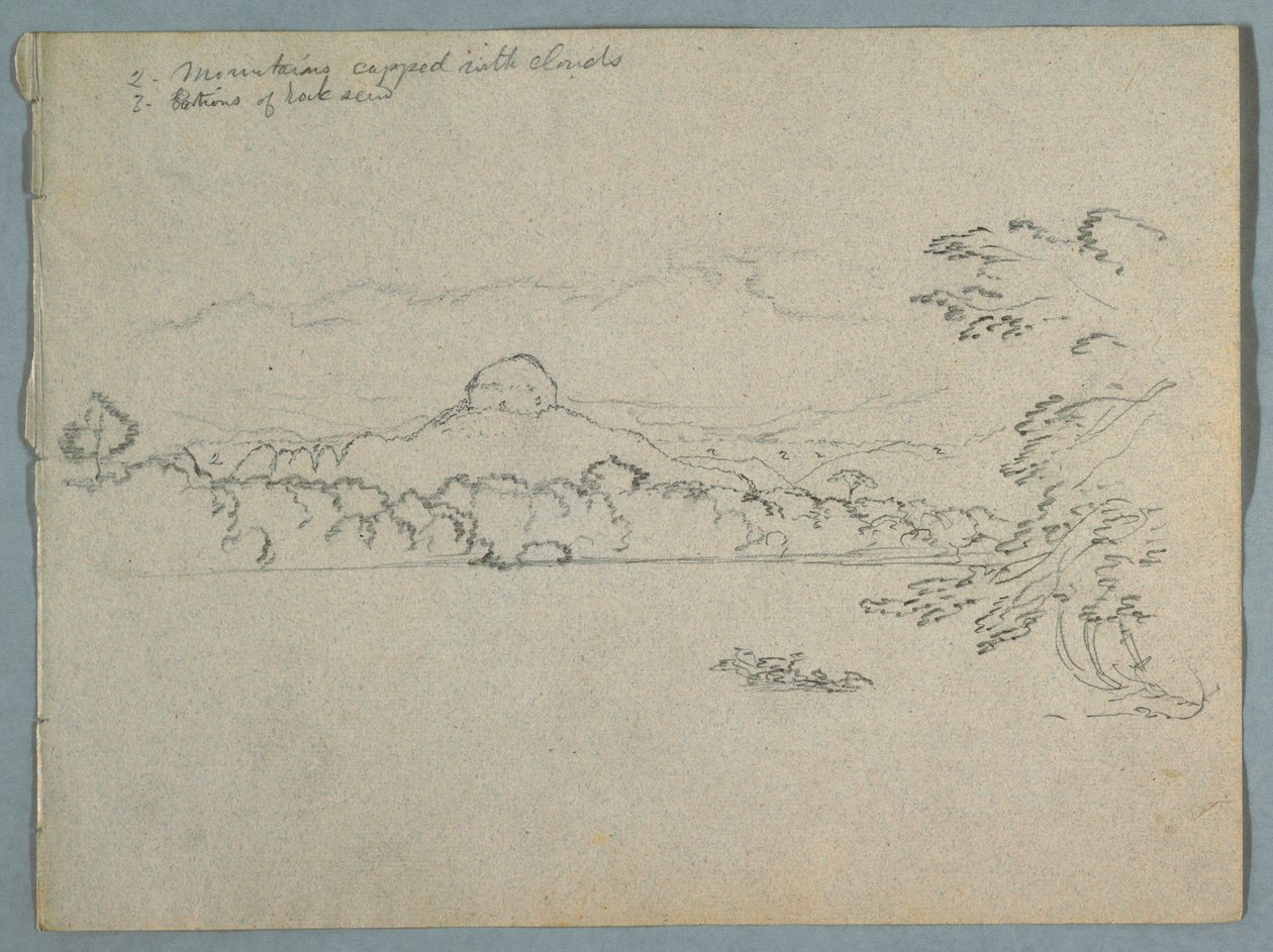 Dibujo, Paisaje montañoso sudamericano cubierto de nubes visto junto a una bahía, ¿Parte 1, 1853, probablemente mayo de Frederic Edwin Church