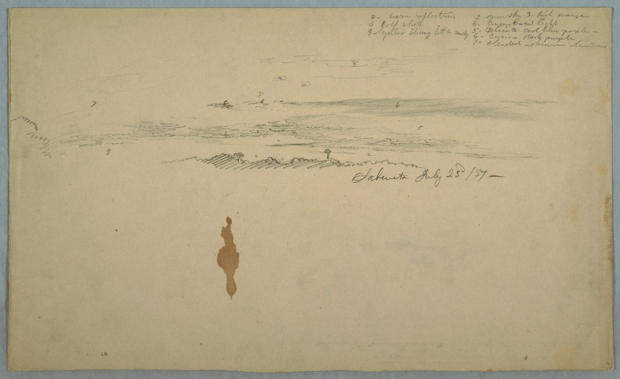 Dibujo, Cielo nublado sobre colinas perfiladas, Ecuador, 23 de julio de 1857 de Frederic Edwin Church