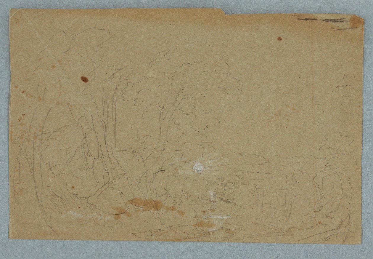 Dibujo, Cielo nublado sobre un paisaje de colinas; reverso: Luna llena reflejada en un arroyo, 1845-50 de Frederic Edwin Church