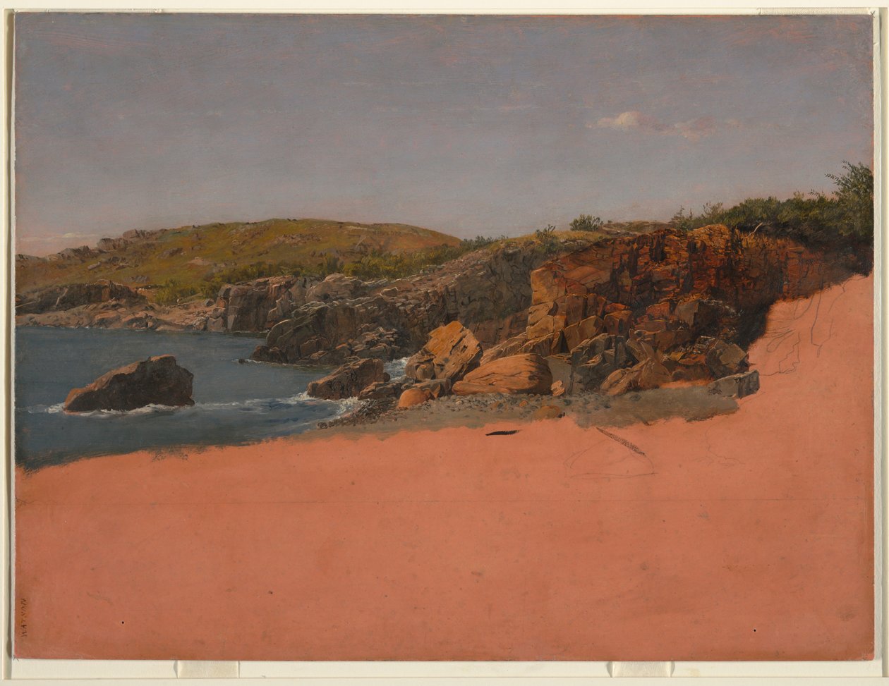 Dibujo, Costa en Mount Desert Island (Playa de arena), ca. 1850 de Frederic Edwin Church