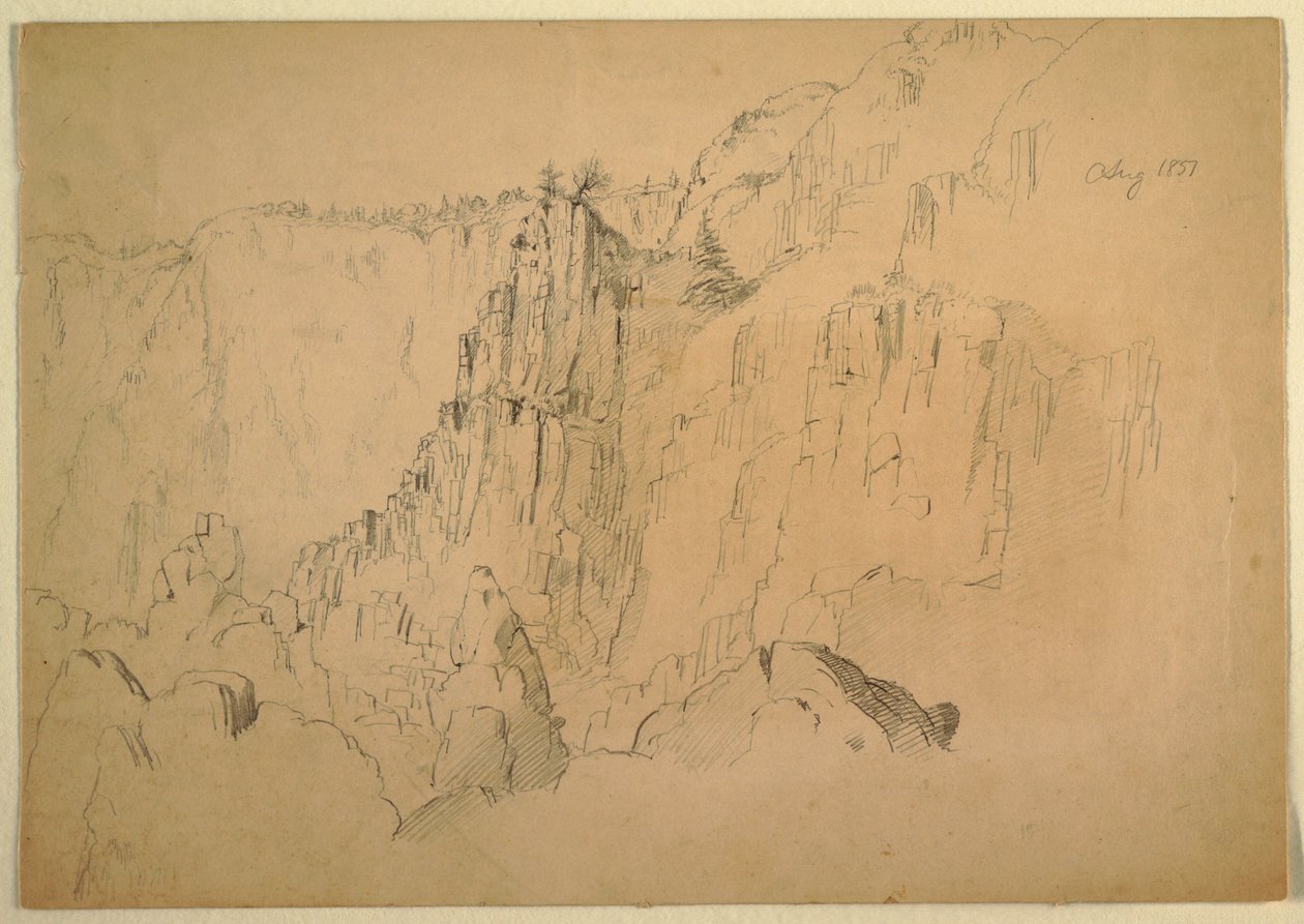 Dibujo, Costa con rocas escarpadas, agosto de 1885 de Frederic Edwin Church