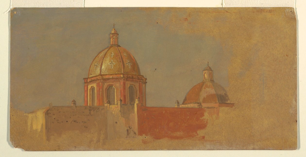 Dibujo, Colombia o Ecuador, tejados de iglesias, 1853 o 1857 de Frederic Edwin Church