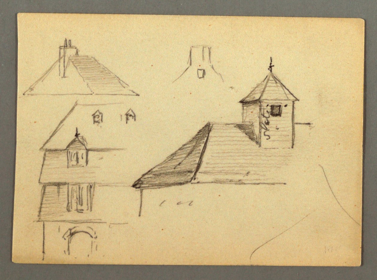 Dibujo, esquina de la mansión, tejados, posiblemente 1868 de Frederic Edwin Church