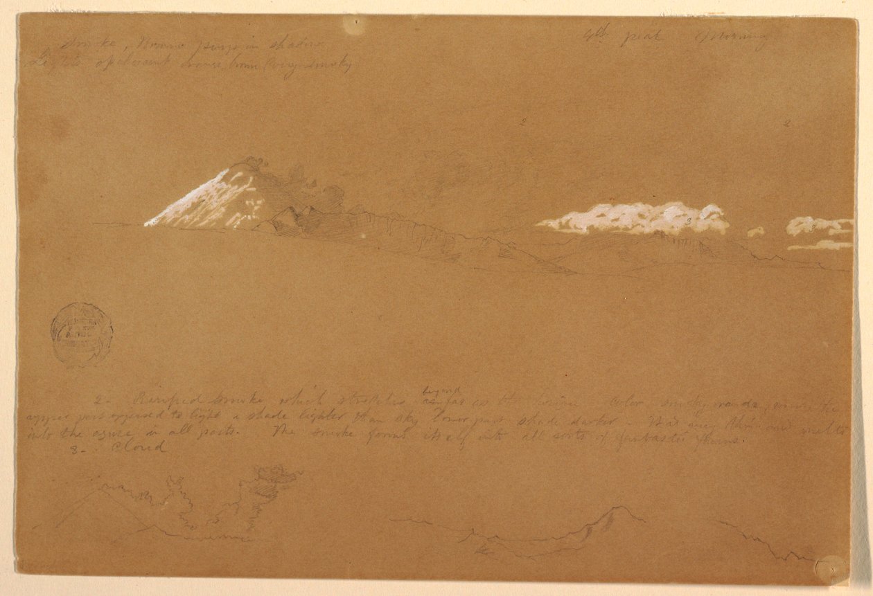 Dibujo, Cotapaxi, mañana, desde el Templo del Sol, Quito, Ecuador, 24 de junio de 1857. de Frederic Edwin Church