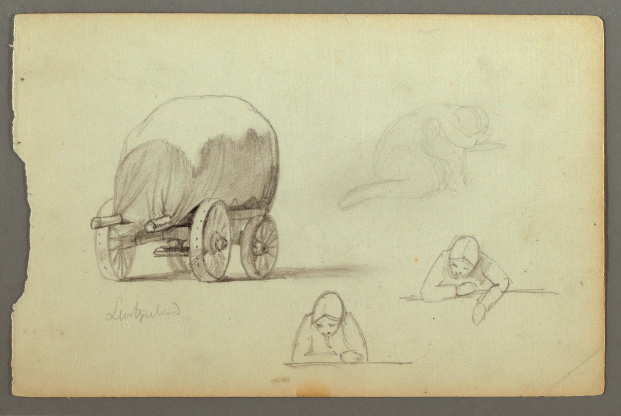 Dibujo, Vagón cubierto, Tres estudios de una mujer, posiblemente 1868 de Frederic Edwin Church