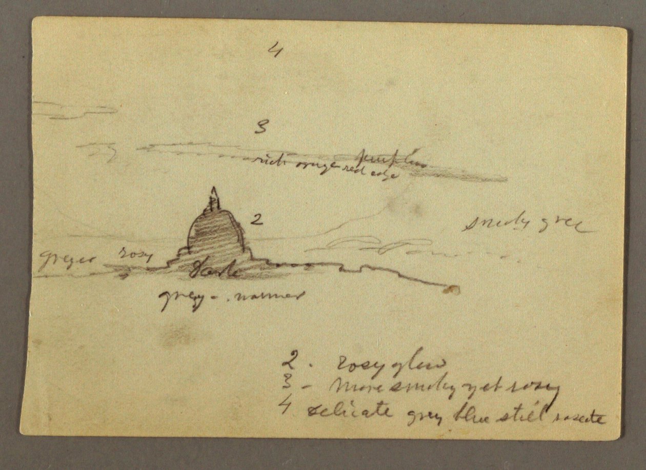 Dibujo, Vista lejana de la cúpula de la basílica de San Pedro, Roma, Italia, enero de 1869 de Frederic Edwin Church