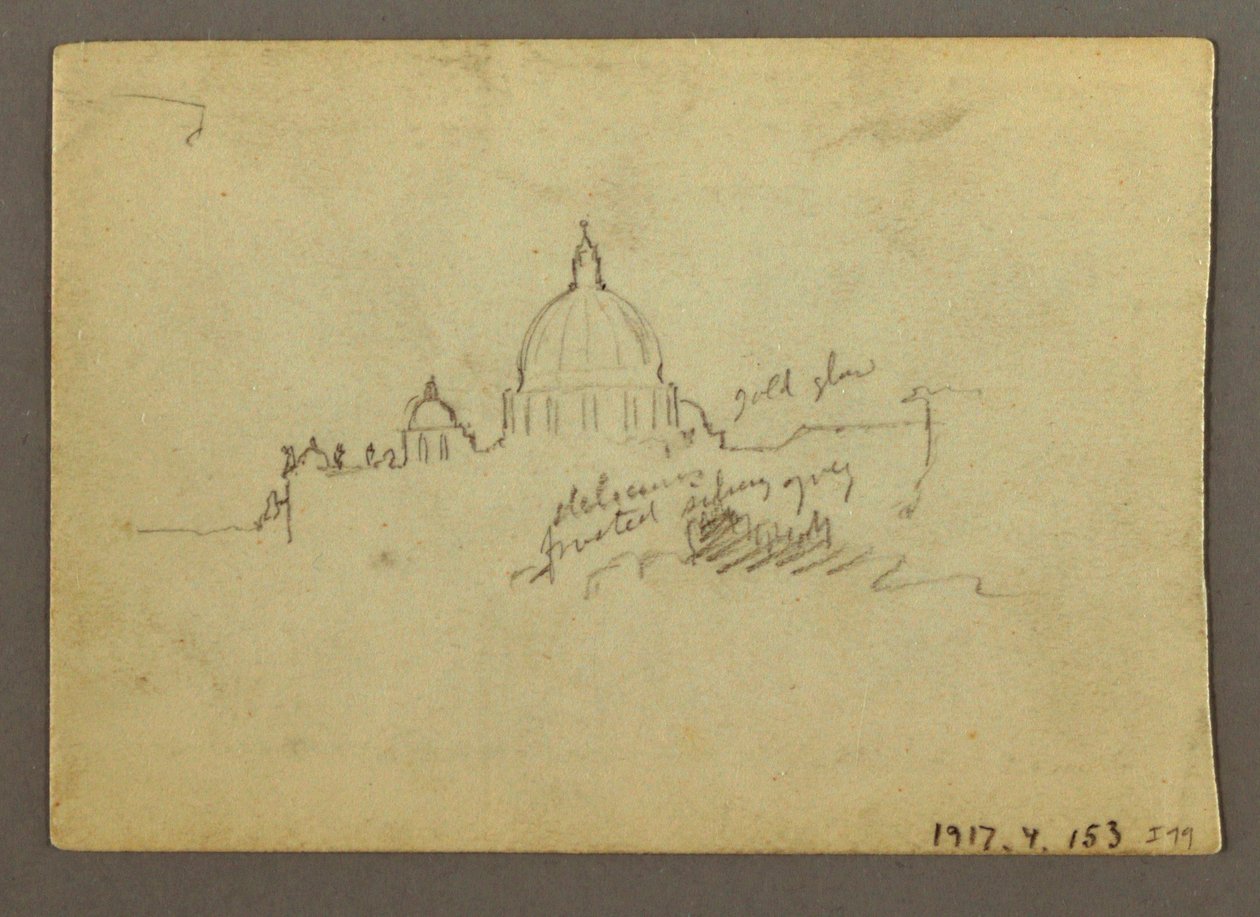 Dibujo, Vista lejana de la cúpula de la basílica de San Pedro, Roma, Italia, enero de 1869 de Frederic Edwin Church