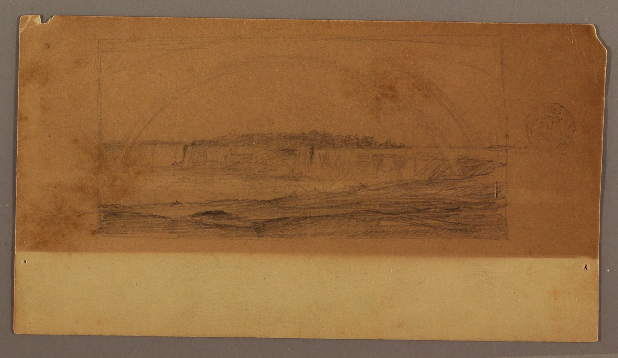 Dibujo, Doble arco iris sobre las cataratas, río Niágara, posiblemente 1858 de Frederic Edwin Church