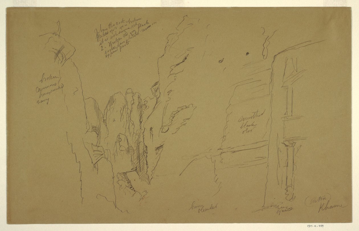 Dibujo, El Khasnesh, Petra Jordania, 26 de febrero de 1868 de Frederic Edwin Church
