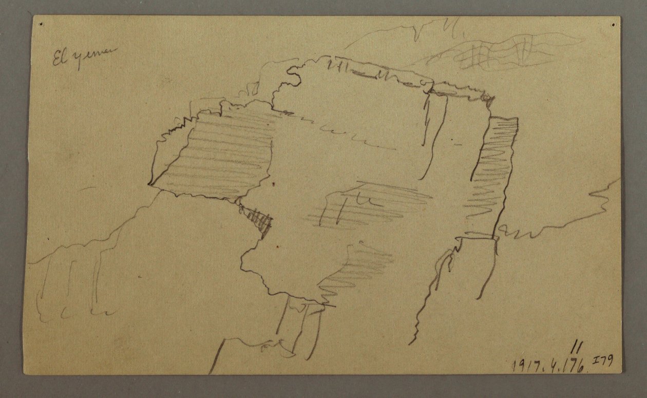 Dibujo, Valle de El Yemen, Arabia:  Pared rocosa, 20 de febrero de 1868 de Frederic Edwin Church