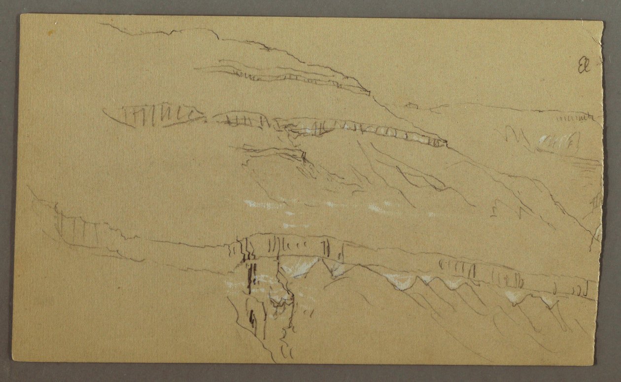 Dibujo, Valle de El Yemen, Arabia: Pared rocosa cuya parte superior se asemeja a una hilera de columnas, 20 de febrero de 1868. de Frederic Edwin Church