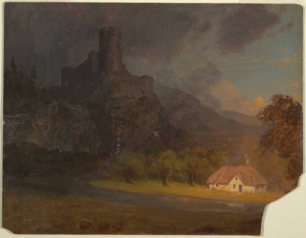 Dibujo, Castillo y cabaña ingleses, ca. 1844 de Frederic Edwin Church