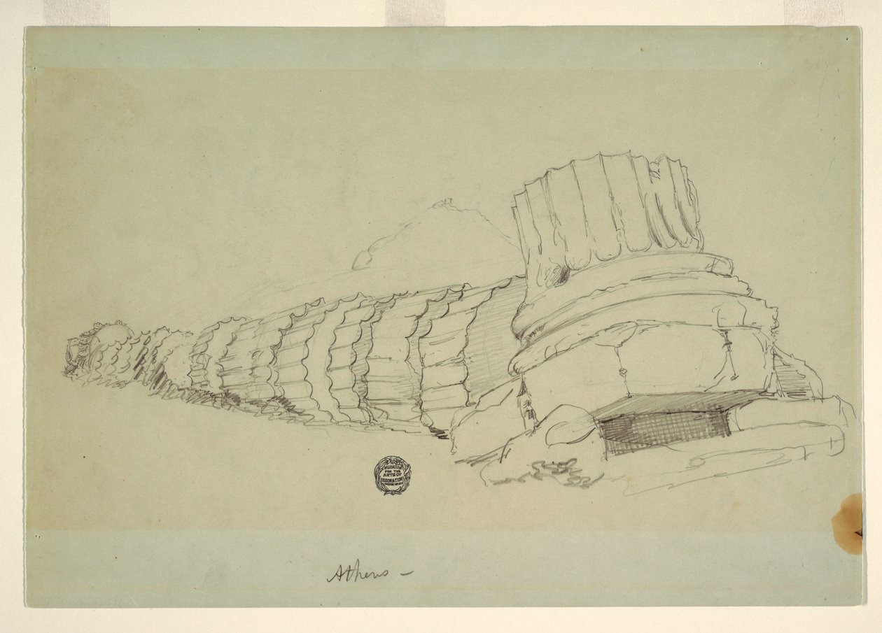 Dibujo, Columna caída del Templo de Zeus Olímpico, Atenas, abril de 1869 de Frederic Edwin Church