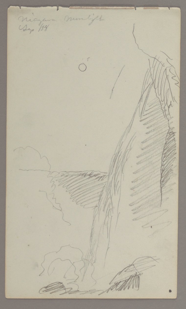 Dibujo, Cataratas a la luz de la luna, 1858 de Frederic Edwin Church
