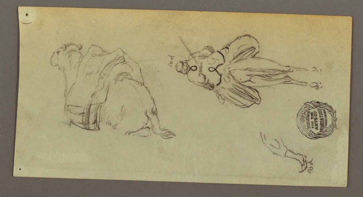 Dibujo, Figura montando camello, Camello sentado, posiblemente 1868 de Frederic Edwin Church
