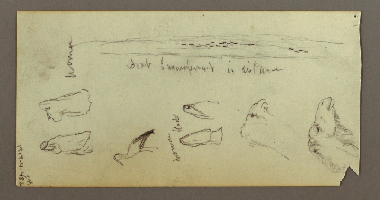 Dibujo, Figura montando un camello, llevando una lanza, dos estudios de figuras, posiblemente 1868 de Frederic Edwin Church