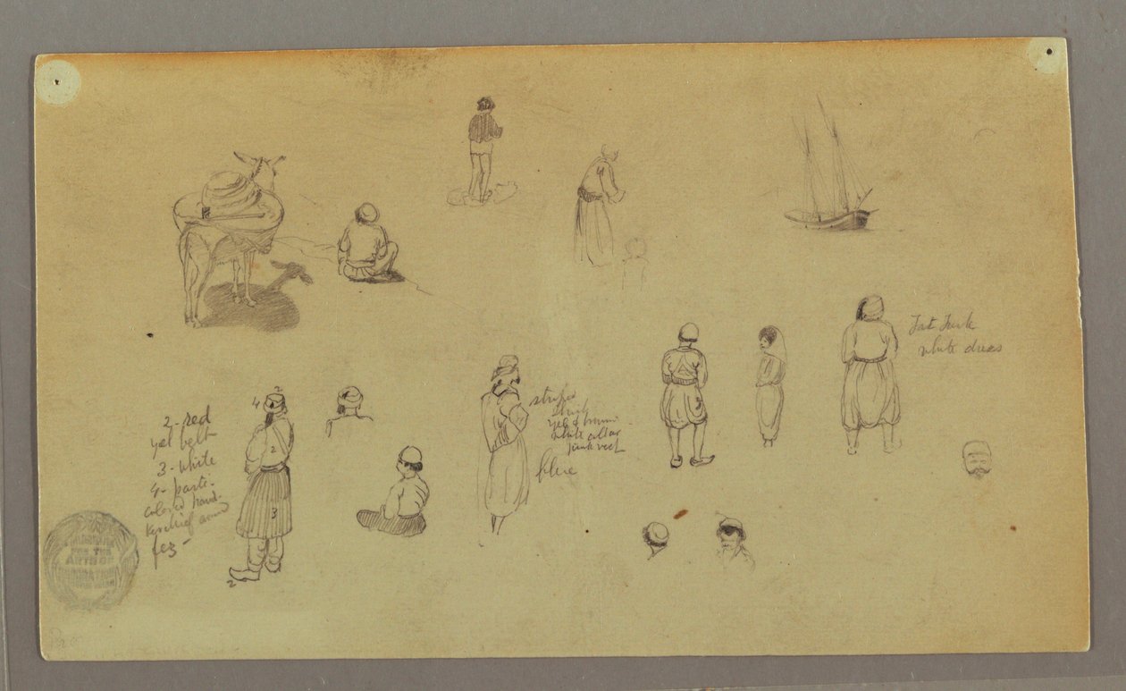 Dibujo, Estudios de figuras, Asno de carga, Velero, posiblemente 1868 de Frederic Edwin Church