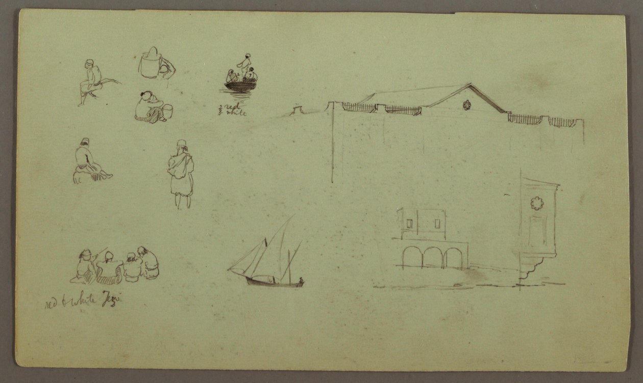 Dibujo, Estudios de figuras, Velero, Estudios arquitectónicos, posiblemente 1868 de Frederic Edwin Church