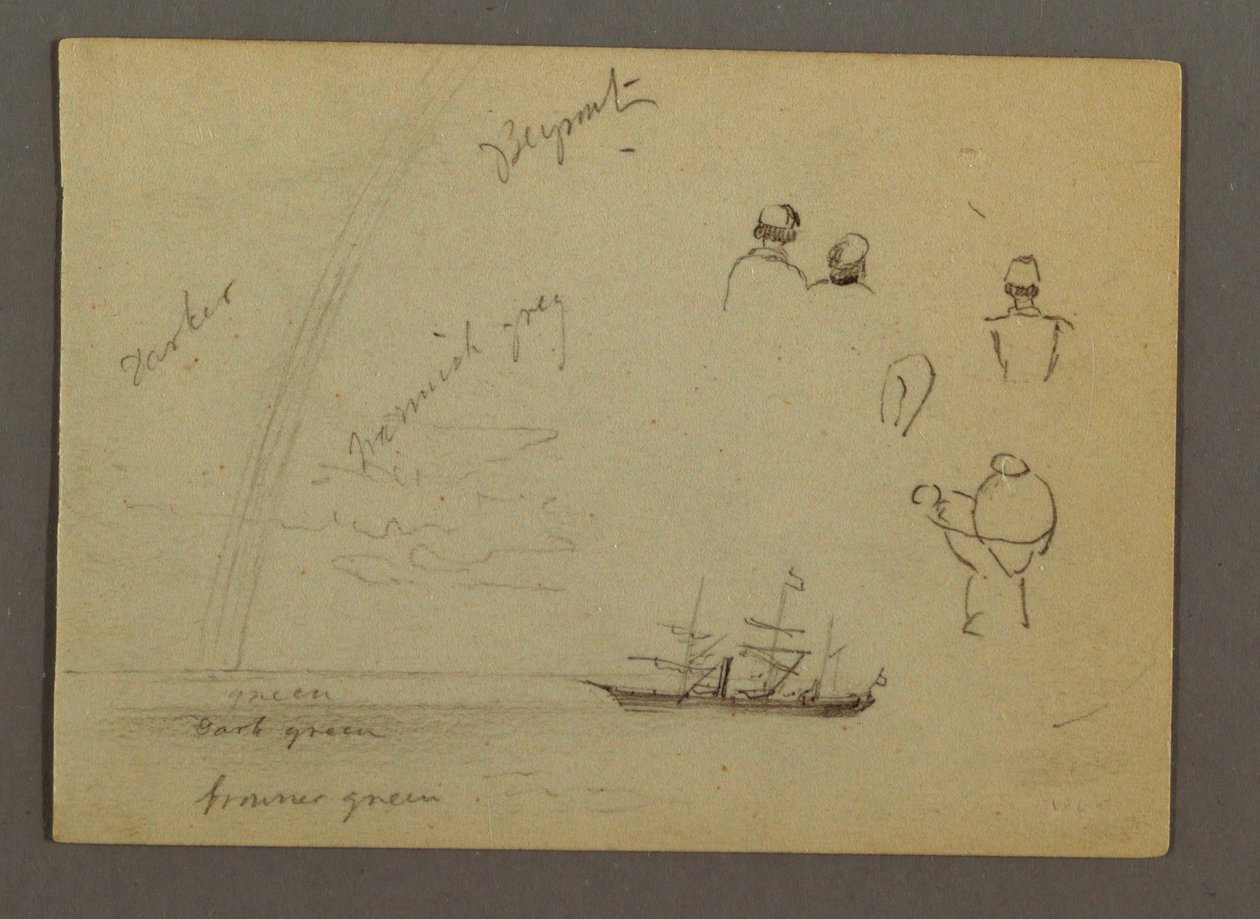 Dibujo, Estudios de figuras, Velero, Arco iris, posiblemente 1868 de Frederic Edwin Church