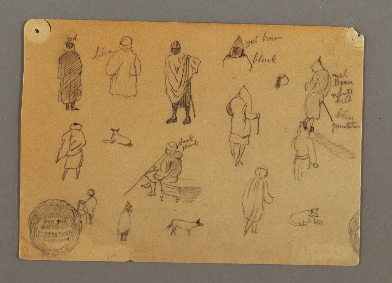 Dibujo, Estudios de figuras con perros, Egipto, 1868 de Frederic Edwin Church