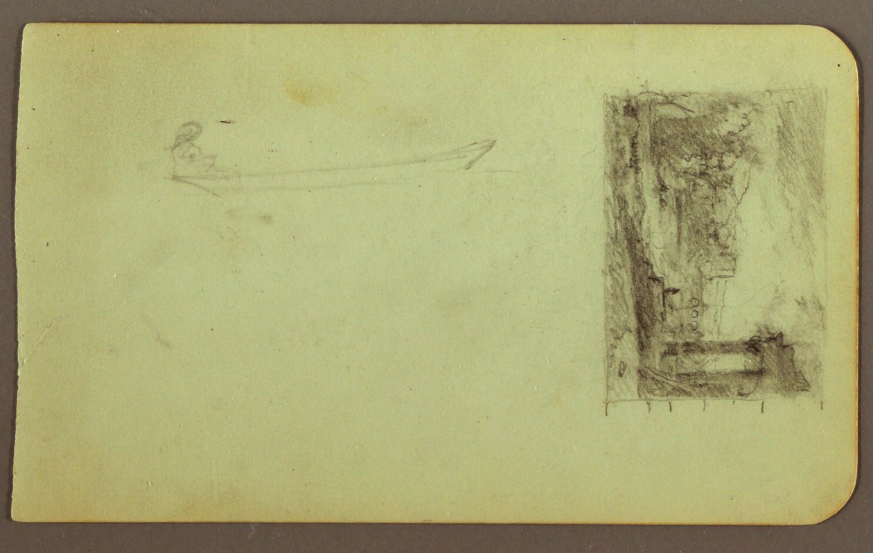 Dibujo, Figura en esquife, Boceto de un cuadro; Reverso: Inscripciones, diciembre de 1883 de Frederic Edwin Church
