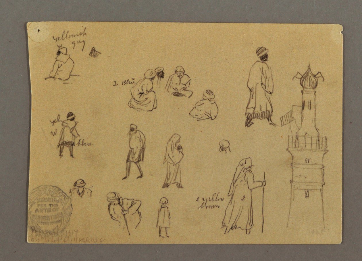 Dibujo, Figuras y una torre de señales, Egipto, posiblemente 1868 de Frederic Edwin Church