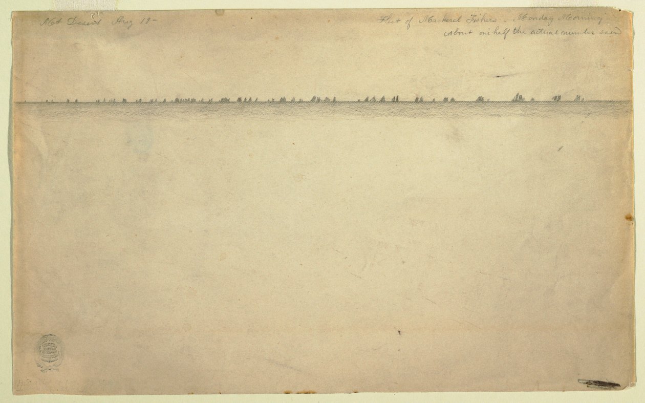 Dibujo, Flota de pescadores de caballa, Mount Desert, Maine, 19 de agosto de 1850 de Frederic Edwin Church