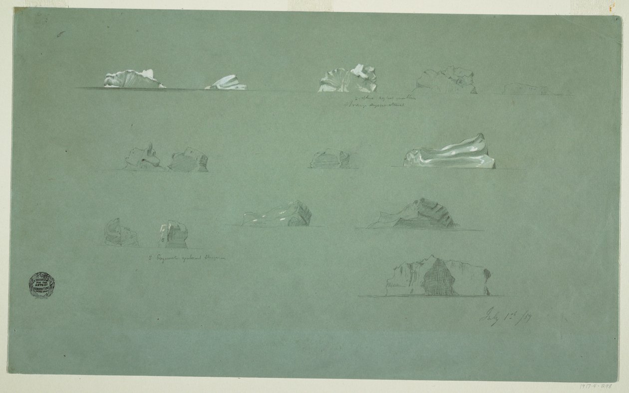Dibujo, Icebergs flotantes, 1 de julio de 1859 de Frederic Edwin Church