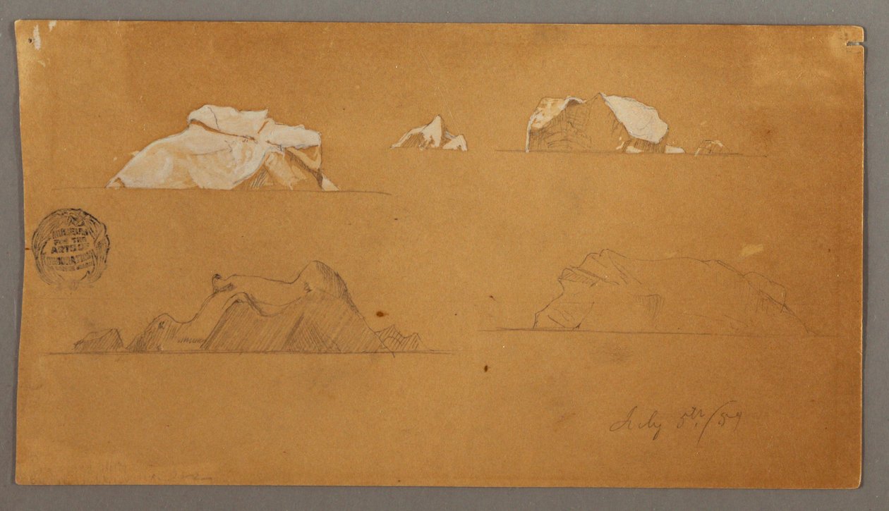 Dibujo, Icebergs flotantes, 5 de julio de 1859 de Frederic Edwin Church