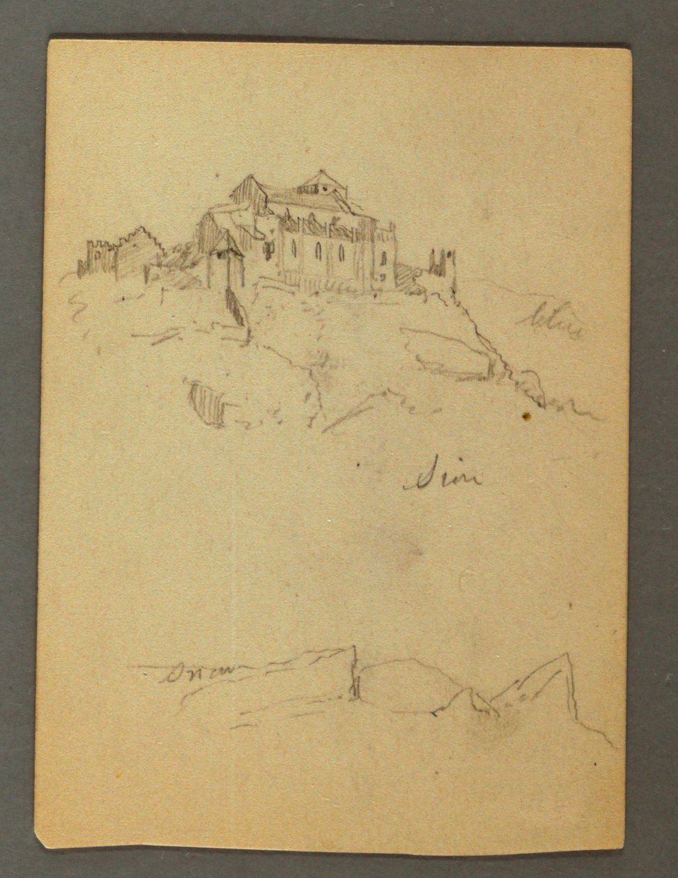 Dibujo, Fortificación de Clifftops, Sion, Valle del Ródano, posiblemente 1868 de Frederic Edwin Church