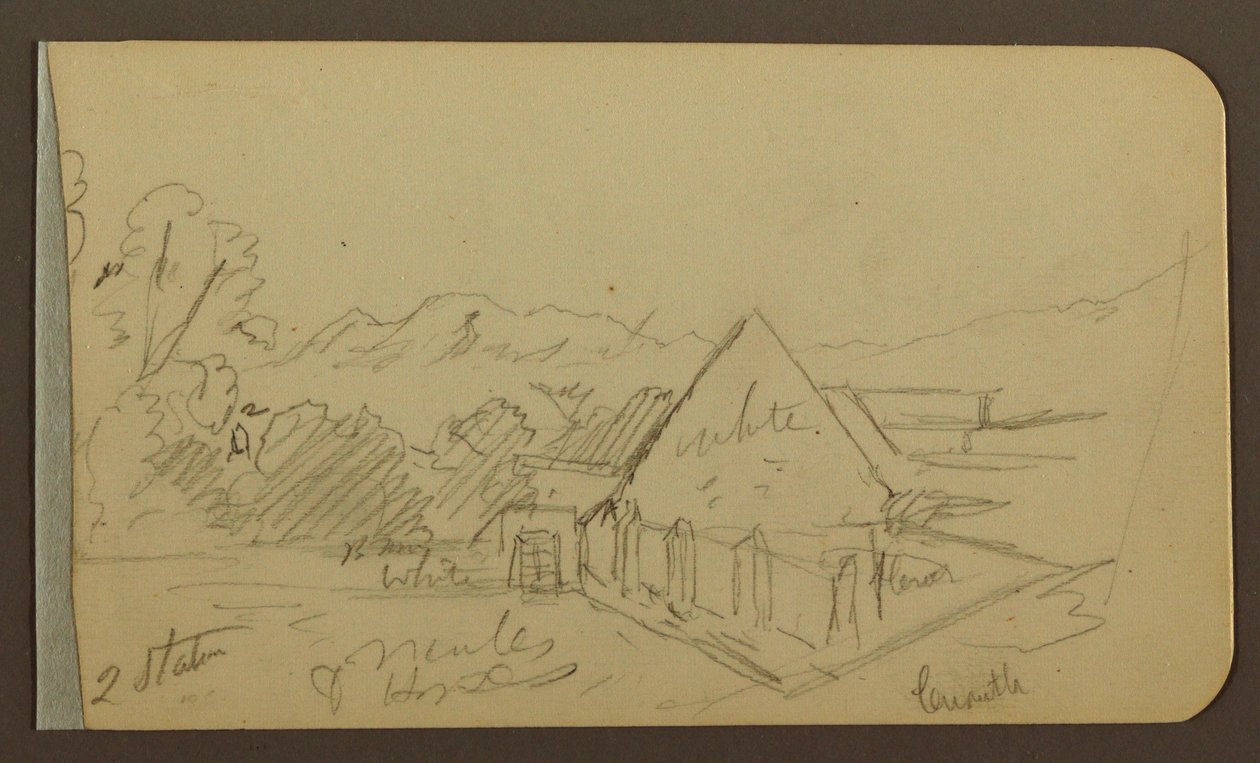 Dibujo, Jardín, Casa, Cuautla; Verso: Iglesia, Granero, Cuautla, Febrero 1885 de Frederic Edwin Church