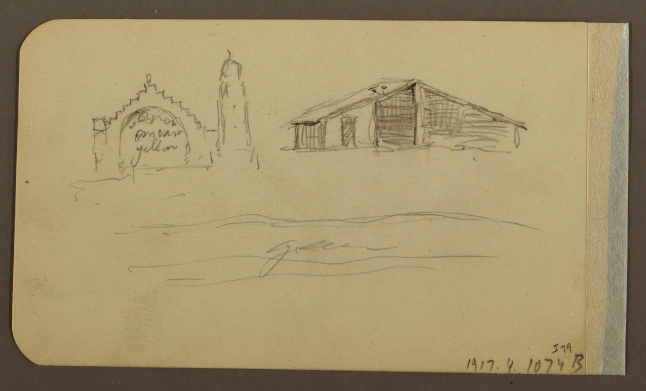 Dibujo, Jardín, Casa, Cuautla; Verso: Iglesia, Granero, Cuautla, Febrero 1885 de Frederic Edwin Church