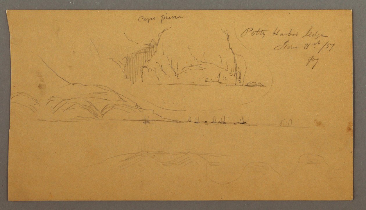 Dibujo, Puerto, Veleros, Montañas, 21 de junio de 1859 de Frederic Edwin Church