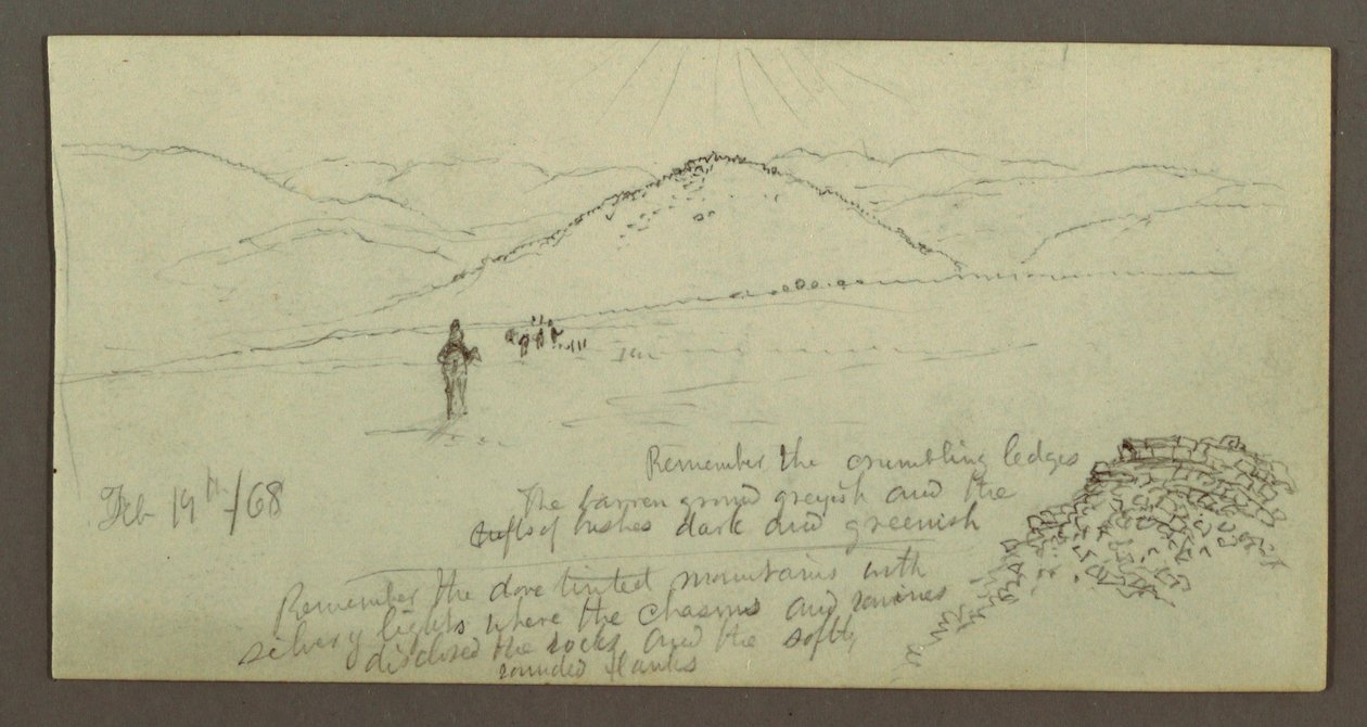 Dibujo, Montón de piedras, Llanura y montañas, Sun, 19 de febrero de 1868 de Frederic Edwin Church