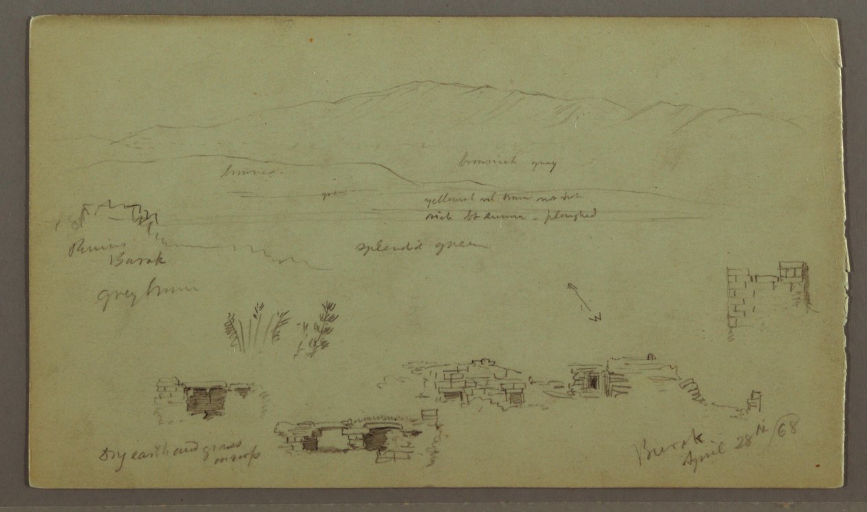 Dibujo, Hill Range Across Plain, Ruinas, 28 de abril de 1868 de Frederic Edwin Church