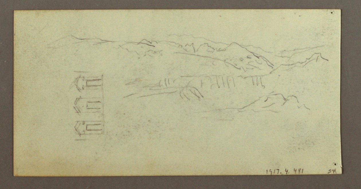 Dibujo, Caballo, Figura de espaldas, Árboles, posiblemente 1868 de Frederic Edwin Church