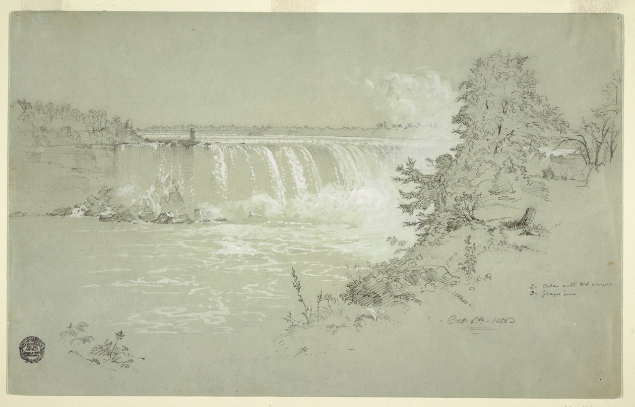 Dibujo, Horseshoe Falls y Goat Island del Banco Canadiense, 6 de octubre de 1856 de Frederic Edwin Church