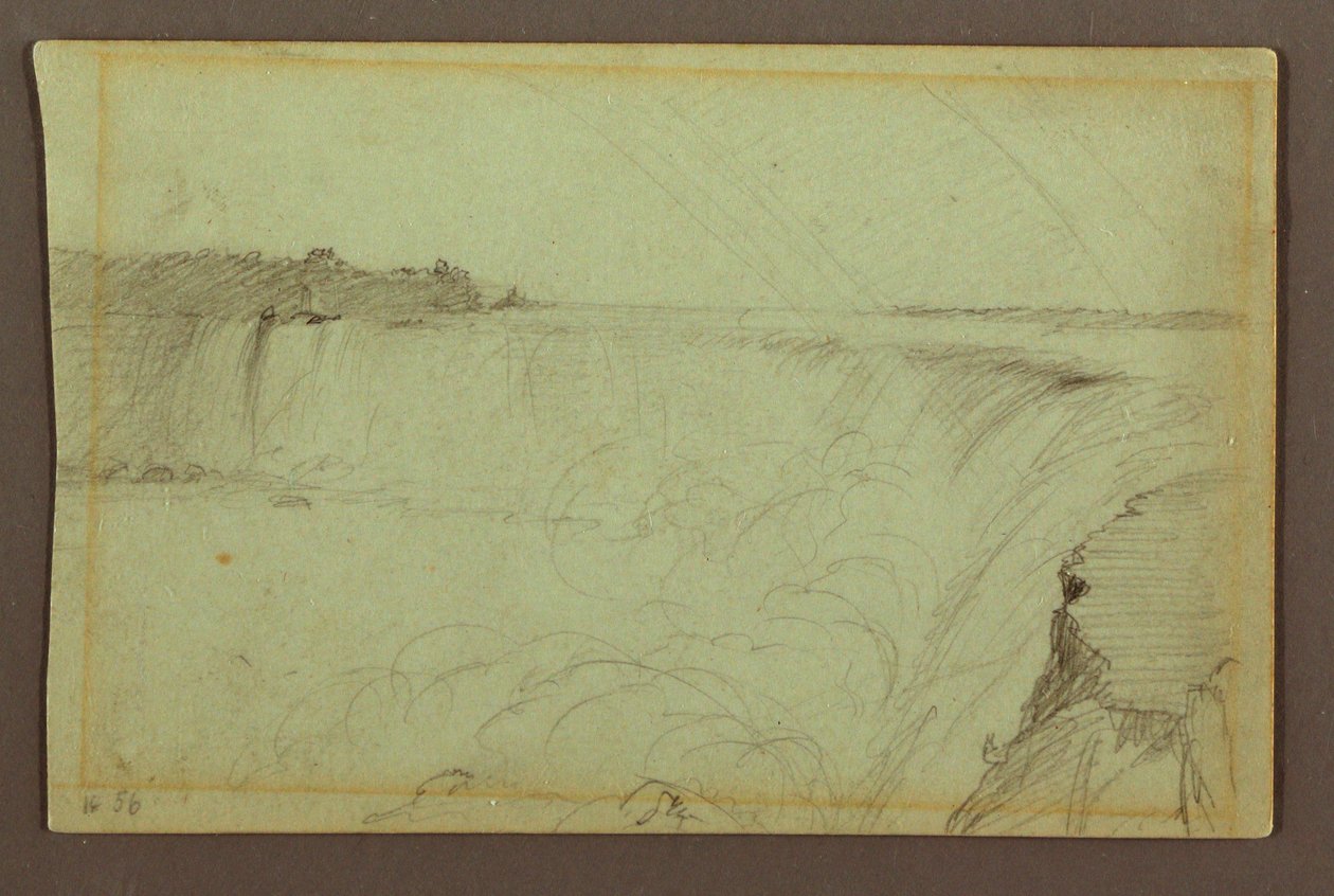 Dibujo, Cataratas en herradura con doble arco iris, río Niágara, Canadá, 1856 de Frederic Edwin Church