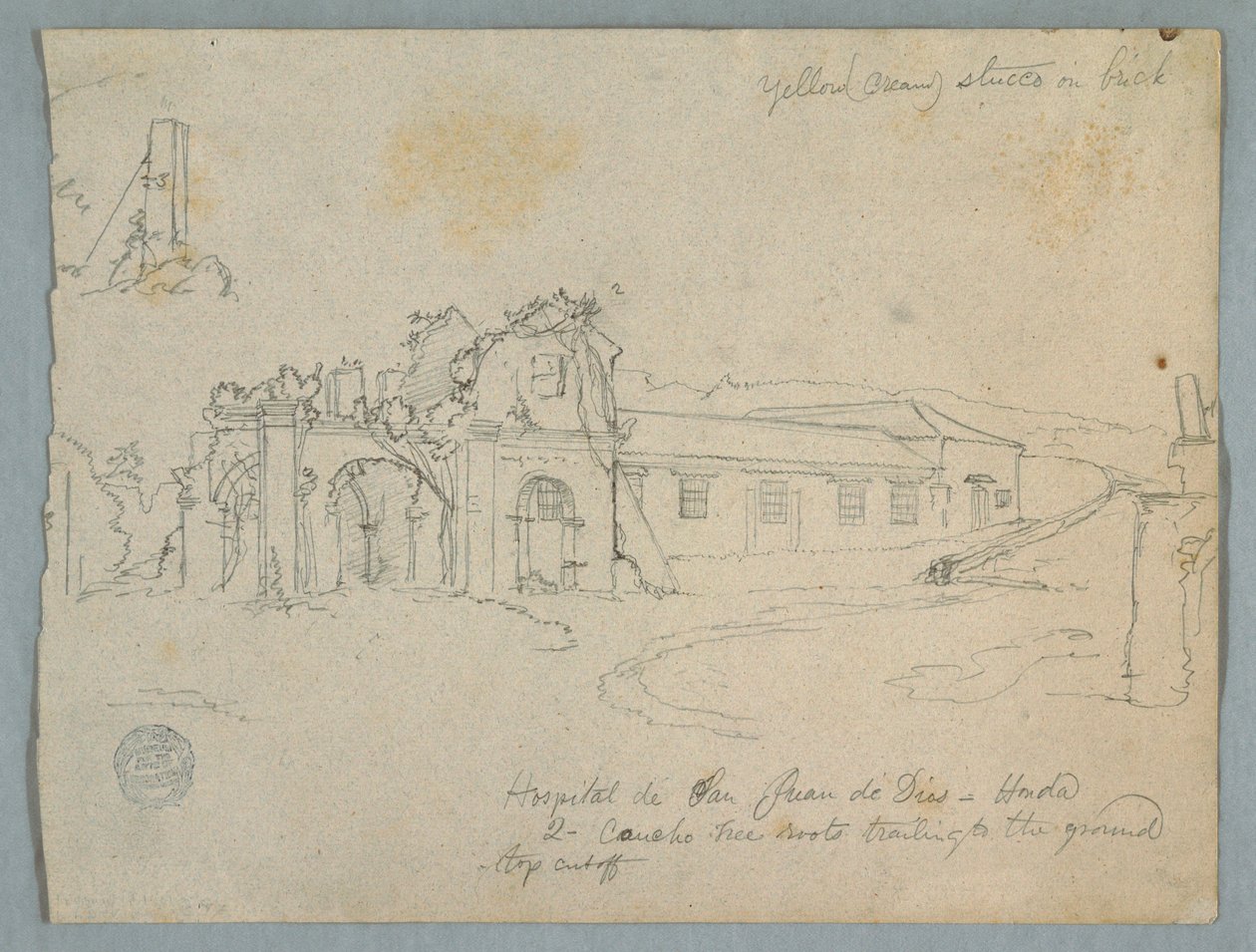 Drawing, Hospital de San Juan de Dios, Honda, Colombia, 1853 de Frederic Edwin Church