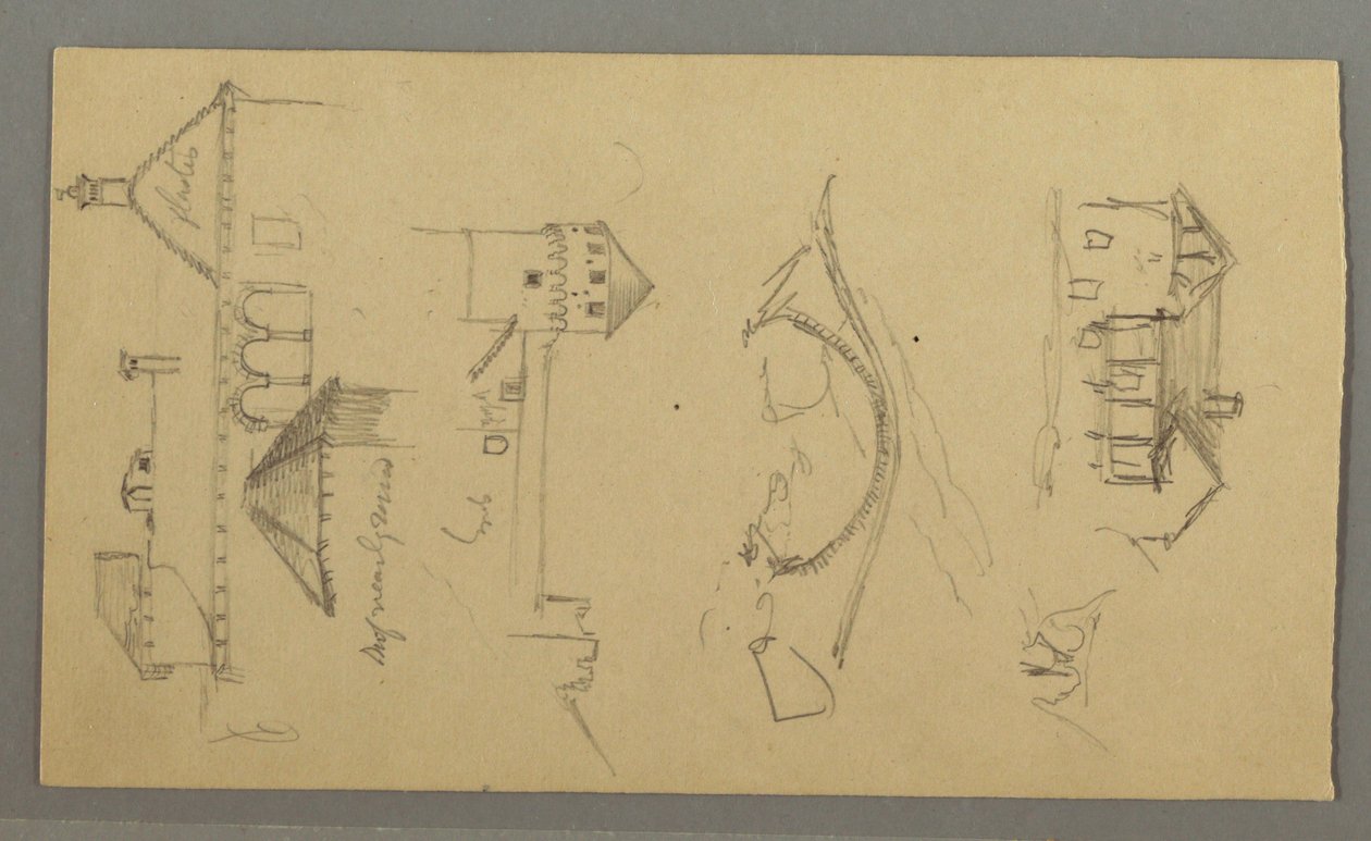 Dibujo, casa, puente, castillo, tejados, agosto de 1868 de Frederic Edwin Church