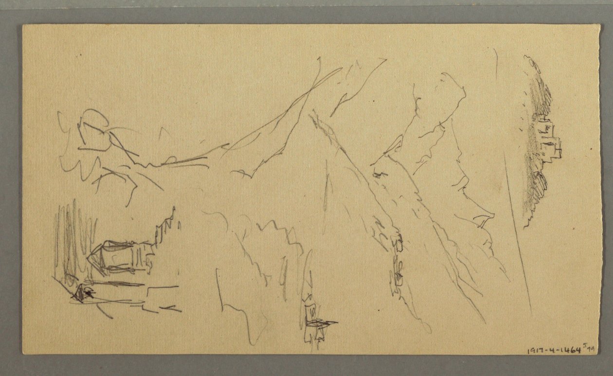 Dibujo, casa, puente, castillo, tejados, agosto de 1868 de Frederic Edwin Church