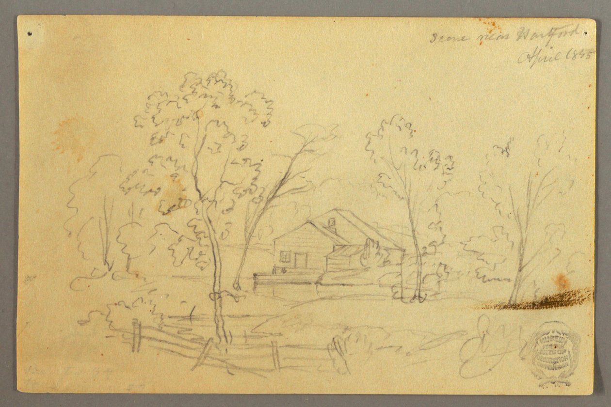 Dibujo, Casa en el bosque junto a un arroyo, abril de 1845 de Frederic Edwin Church